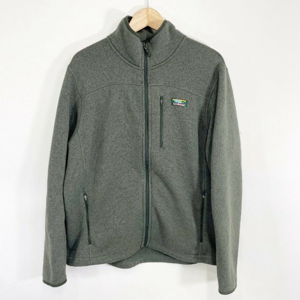 LL Bean Mens Sweater Fleece Jacket LARGE Green